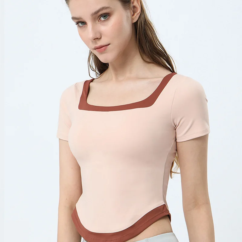 Топ женский спортивный с подкладкой укороченный дышащий топ коротким рукавом