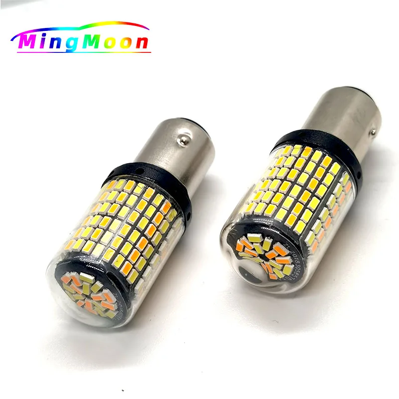 

50 шт. сигнальная лампа P21w Led 7443 3157 лампа 168smd Canbus стоп светильник 1157 светодиод Bay15d P21/5 Вт белый Янтарный двухцветный свет 12 В