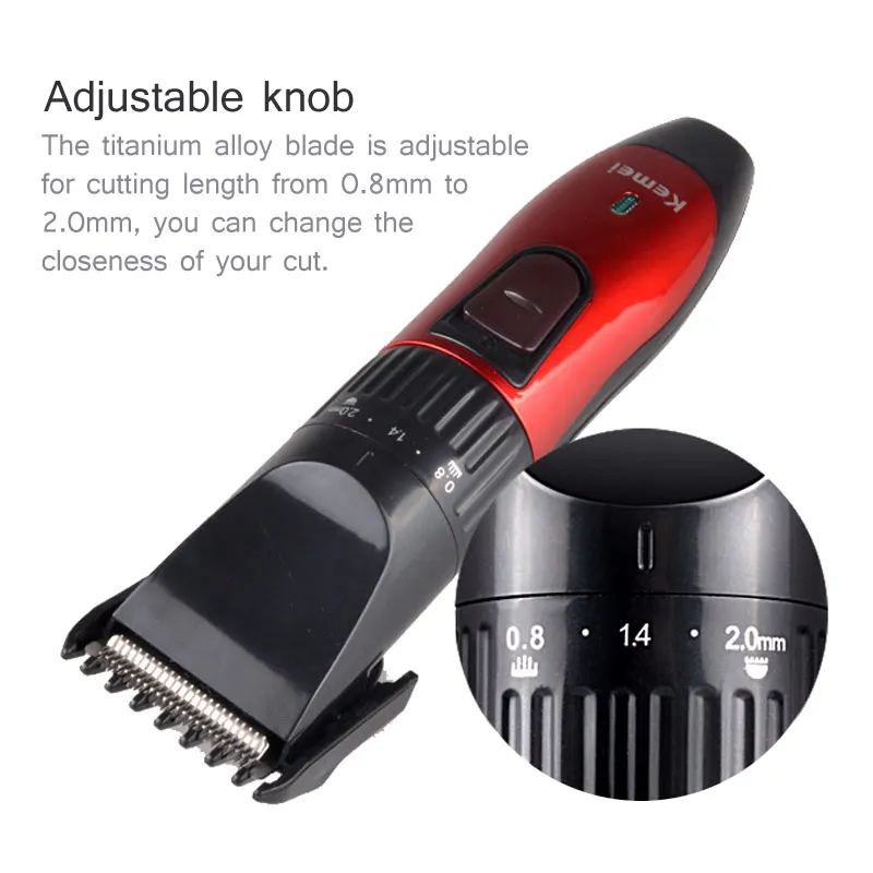 

Kemei Trimmer Rechargeable Hair Clipper Adjustable Cutter 100V-240V Carbon Steel Professional Cutting Machine KM-730 EU Plug 40D