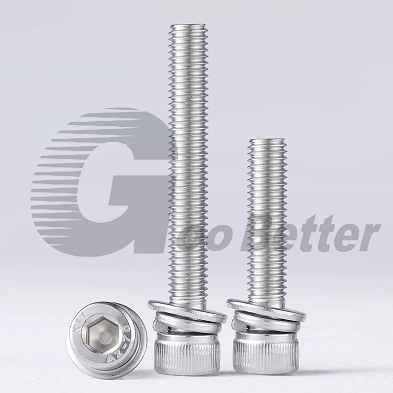 

A2 304 Stainless Steel Hexagon Hex Socket Cap Head SEM Screw Flat Washer Spring Gasket Assemble Bolt M2.5 M3 M4 M5 M6 M8 M10 M12