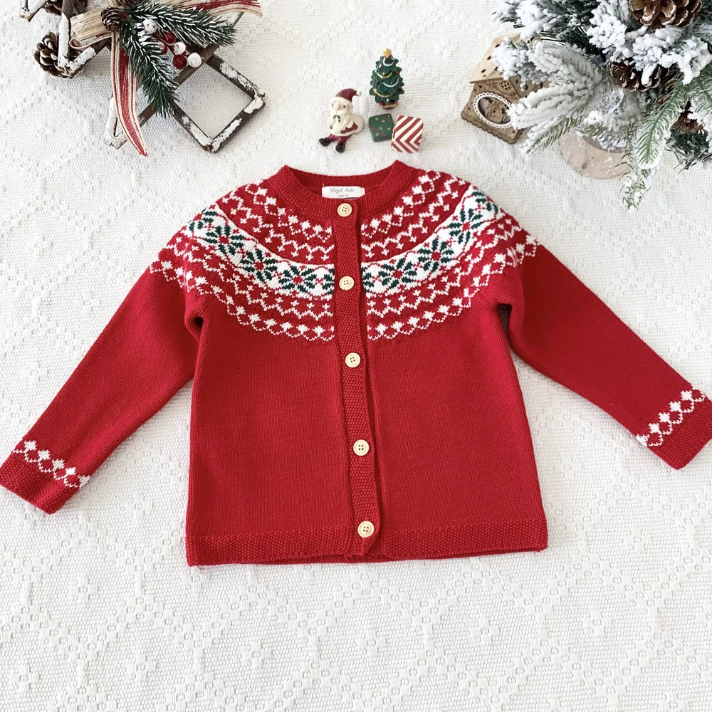 

Очаровательный осенний кардиган для маленьких девочек, пальто, Рождественский узор, Хлопковые вязаные детские мягкие свитера, плотная теплая детская зимняя одежда