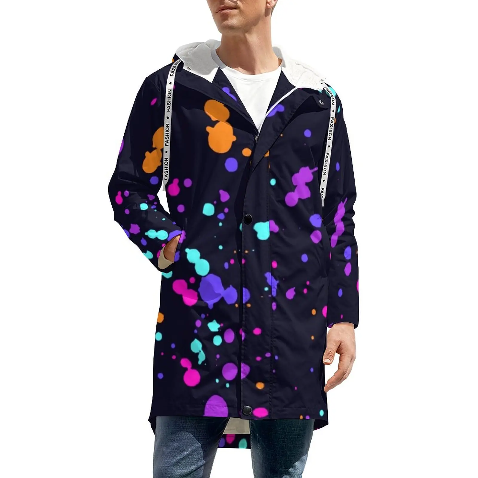 

Colorful Splash Coats Trippy Print Korean Fashion Casual Winter Jackets Male Outdoor Thick Windbreak Design Oversized Clothing