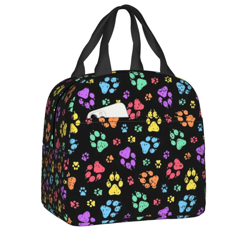 

Custom Vintage Dog Paw Rainbow Pattern Lunch Bag Women Thermal Cooler Insulated Lunch Box for Kids School