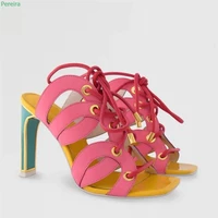 multicolored cross straps sandals summer womens new arrival straight heel square toe fashion sexy good quality dress shoes