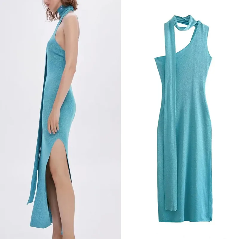 

Платье женское асимметричное длинное, с разрезом на боку