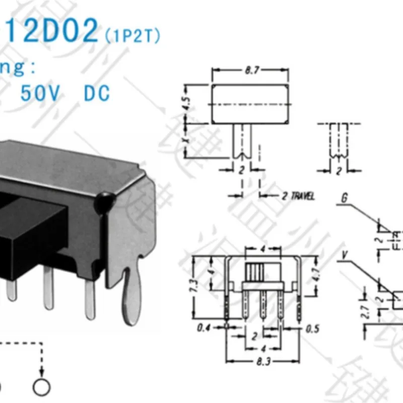 10 шт. SK-12D02 1P2T-G3 однополюсный двухпозиционный ползунковый переключатель 2