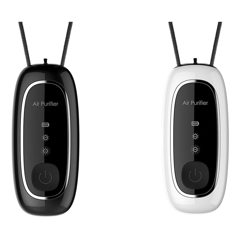 

2 Pcs Hanging Neck Air Purifier Fashion Personal Wearable Purifier Mini Negative Ion Generator White & Black