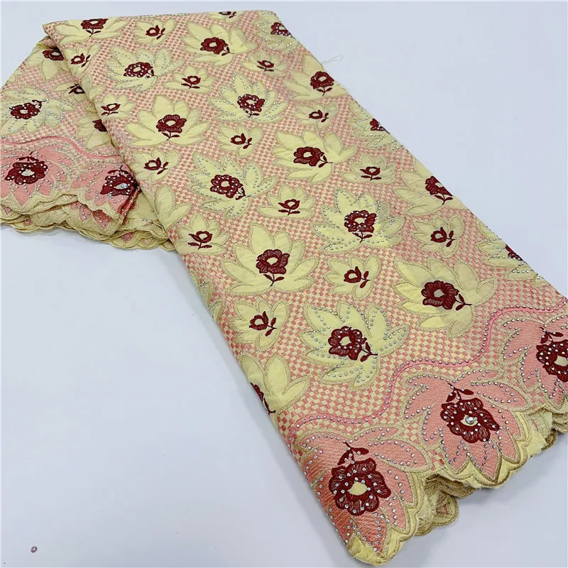 

5 yard Swiss lace fabric heavy beaded With stones embroidery African 100% cotton Swiss voile lace popular Dubai style 9L070805