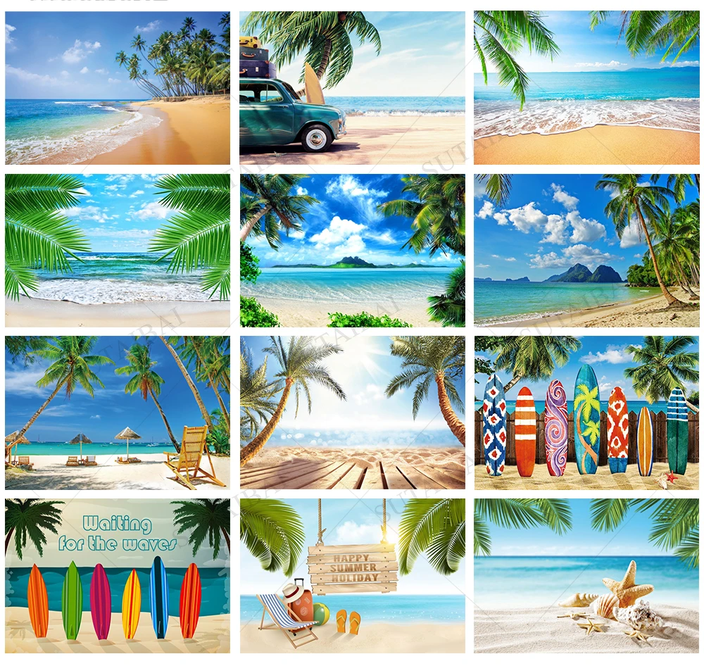 

Tropical Hawaii Beach Backdrop Ocean Weding Luau Summer Happy Birthday Party Photography Background Adult Photographic Banner