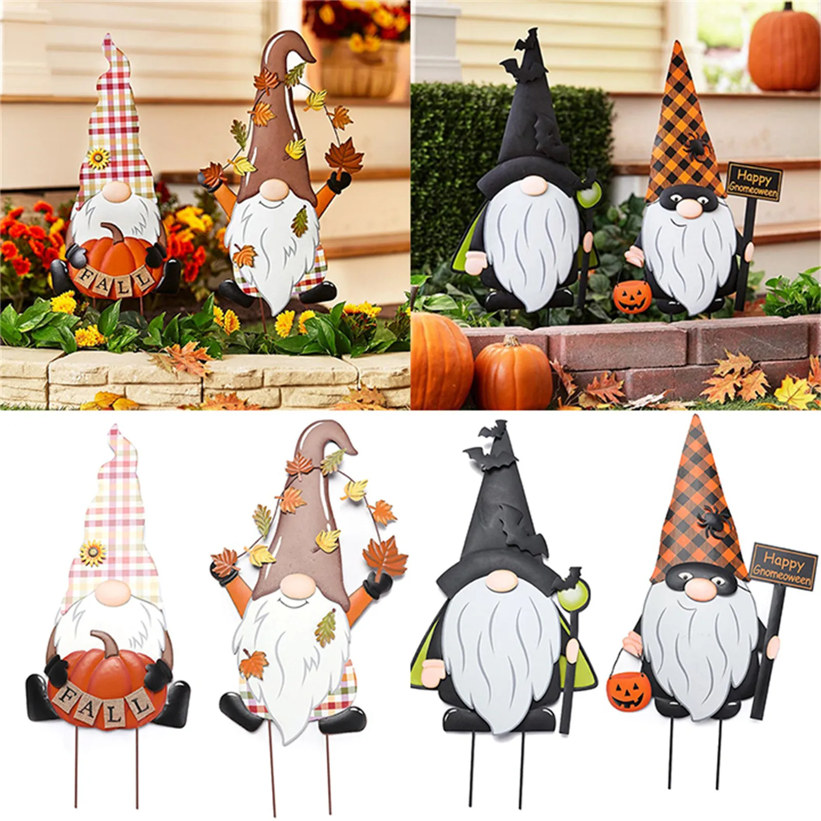 

Halloween Autumn Decoration Gnome Garden Ground Plug Metal Garden Stand Pile Art