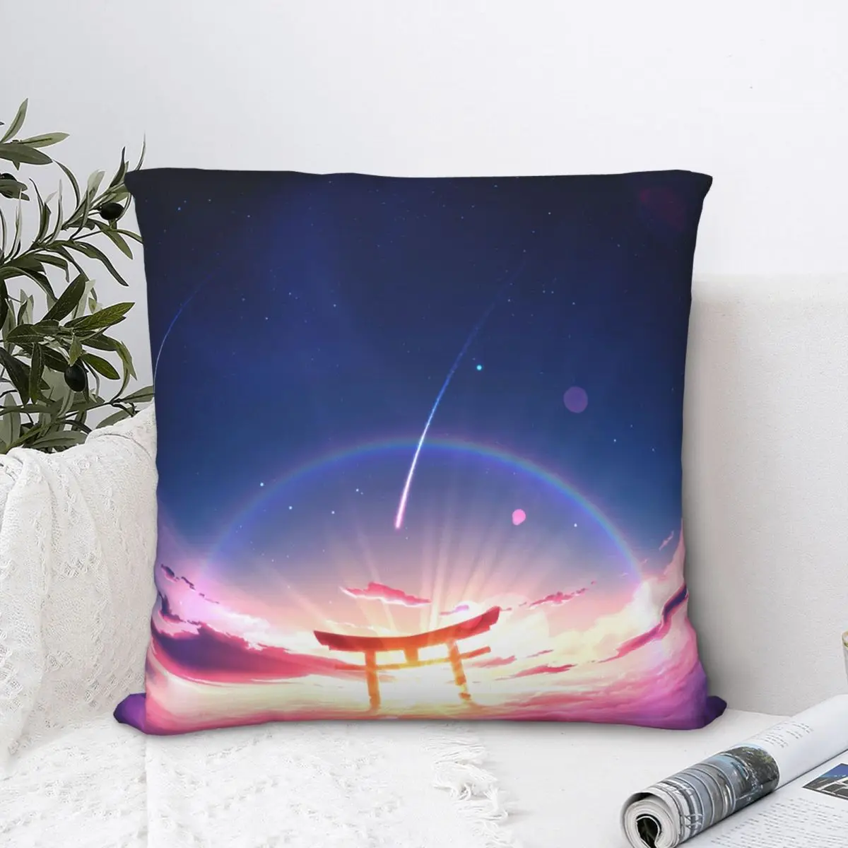 

Sky Gate Sunset Clouds Scenery Anime Throw Pillow Case Backpack Cojines Covers DIY Printed Reusable Sofa Decor