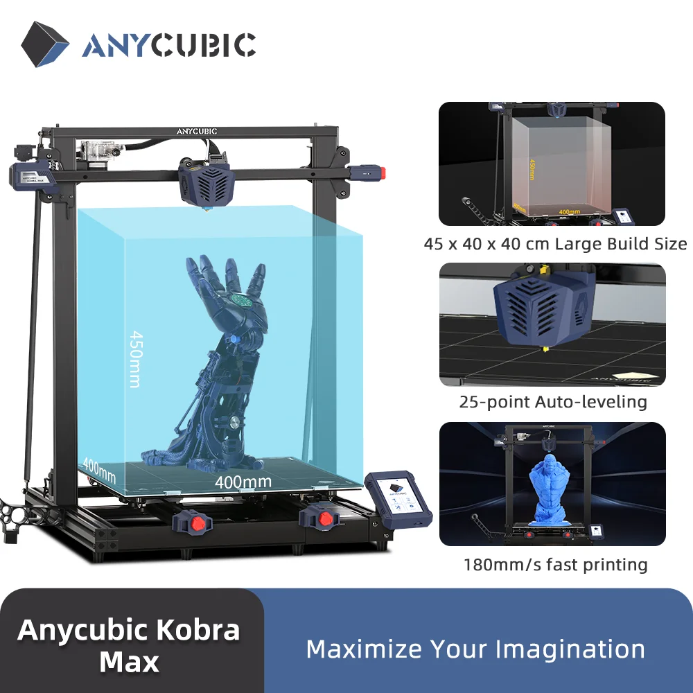 

NEW ANYCUBIC 3D Printer KOBRA MAX Huge Print Size FDM 3d Printers Double Z-axis Smart auto-leveling Printing with 400*400*450mm