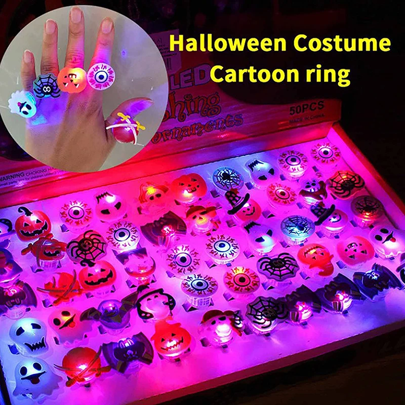 

5pcs LED Light Halloween Ring Glowing Pumpkin Ghost Skull Rings Kids Gift Halloween Party Decoration for Home Horror Props