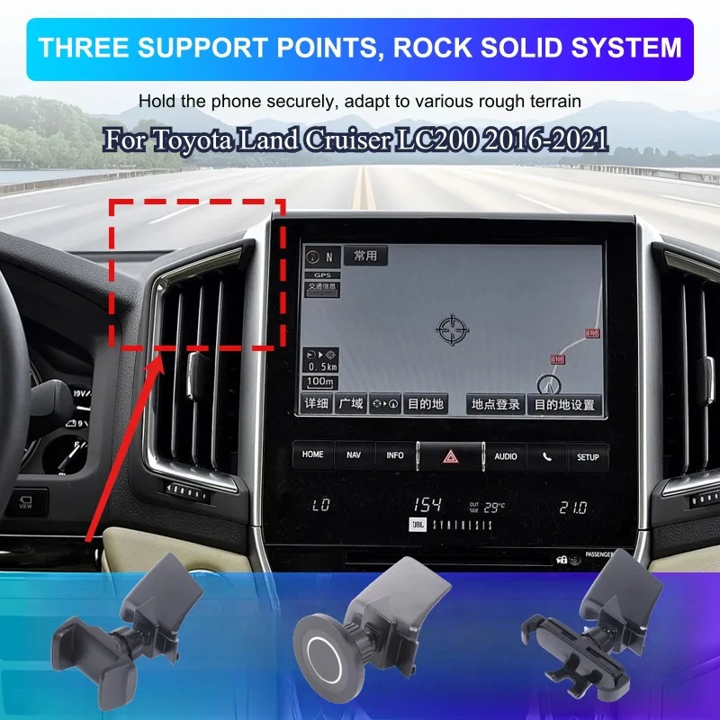 Фото Для Toyota Land Cruiser LC200 2016-2021: Магнитный держатель для телефона, кронштейн-подставка, аксессуары для интерьера автомобиля №3