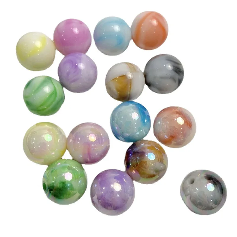 

10pcs/set 16mm Acrylic Bicolor Gradient Color Plated Round Bead Diy Phone Chain Bead Loose Bead Car Hanging Pendant Accessories