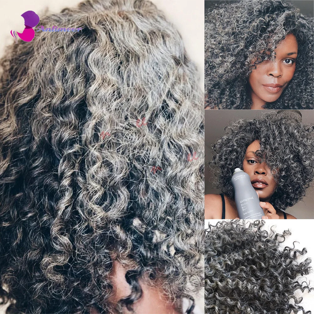Ed Afro Kinky Curly Wig Natural Grey Hair With Grey And Black Mixed In