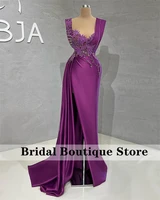 purple mermaid evening dresses 2022 elegant beads rhinestone formal prom gowns pleats celebrity dresses robe de soiree