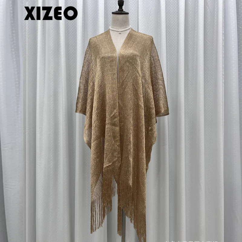 XIZEO 2023 Sexy Fringe Tassel Mesh Sheer Shiny Knitted Tunic Beach Cover Up Cover-ups Beach Dress Beach Wear Beachwear Female