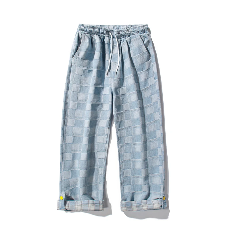 

Джинсы мужские весенние, трендовые свободные прямые плотные повседневные Модные клетчатые брюки в стиле ins, универсальные брюки в клетку