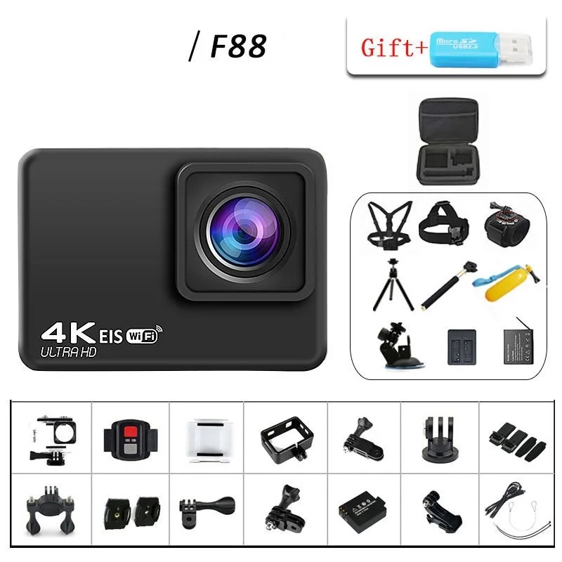 

, F88 EIS Anti-shake Action Camera Ultra HD 4K / 60fps WiFi 2.0" 170D Underwater Waterproof Cam Helmet Vedio Go Sport Pro