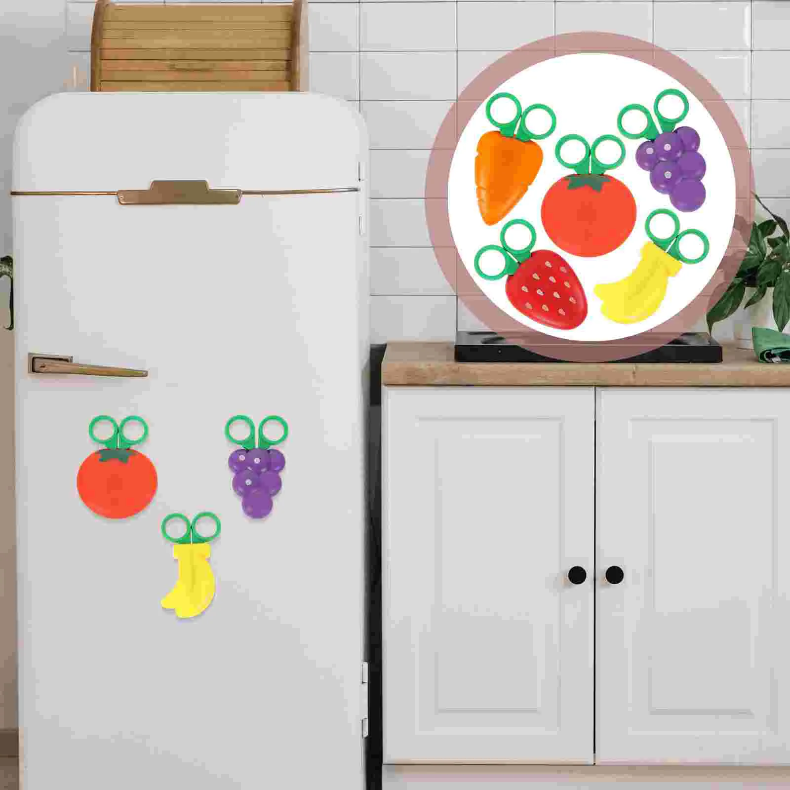 

5 Pcs Fruit Shape Scissors Fridge Magnets Kids Ages 3-5 Toddler Refrigerator Cutters Small Magnetic Child 6-8 Bulk