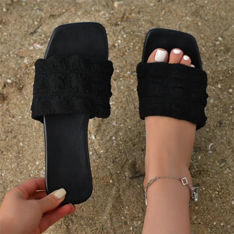 

Women's Flip Flops 2023 Summer New Flat Heel Slippers Women Flip Flops Bread Lattice Slides Mules Design Slippers Women Shoes