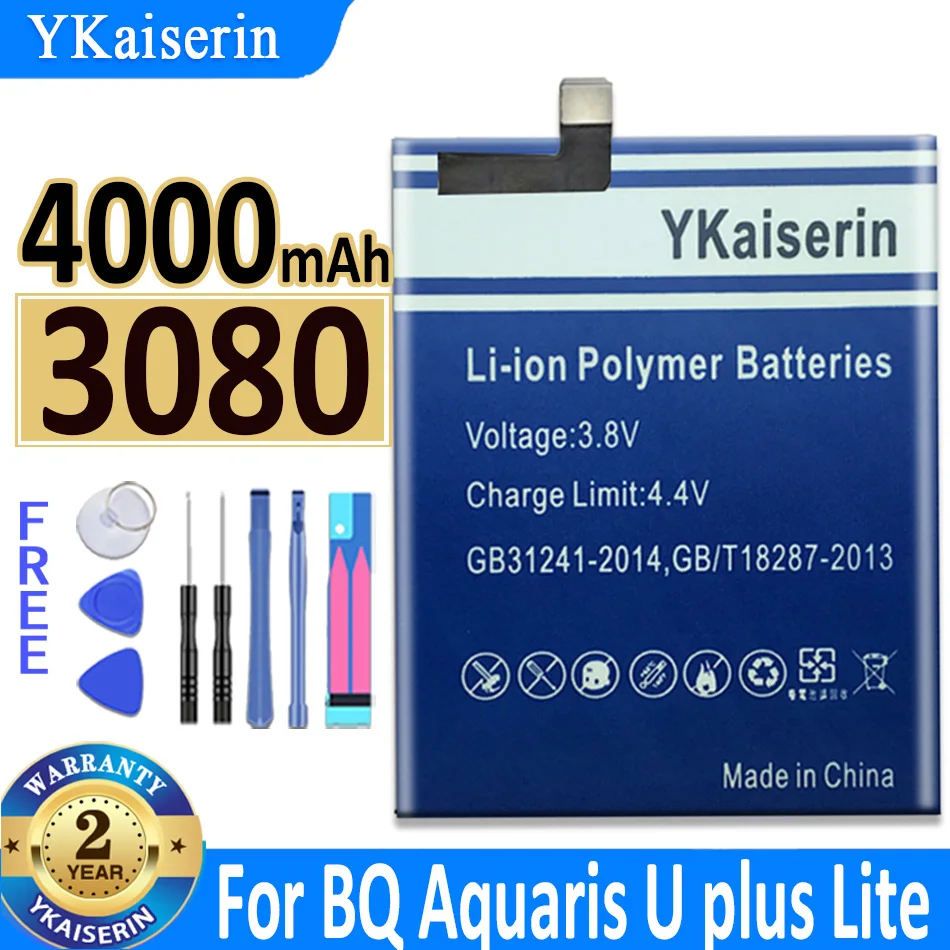 

Original YKaiserin Smartphone 3080 Battery for BQ Aquaris U / U Lite ULite / U Plus UPlus Phone Batteries High Capacity 4000mAh