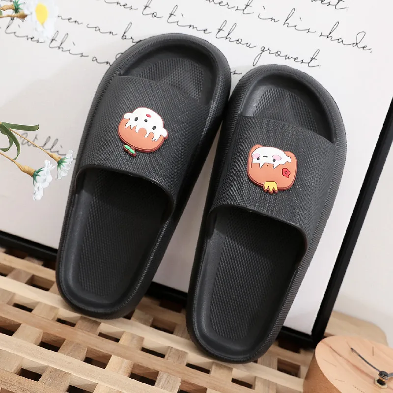 Summer Women Men's Slippers Indoor Bath Thick Platform Non-slip Home Easter Cartoon Flip Flops Bear Beach Sandals Couple Shoes
