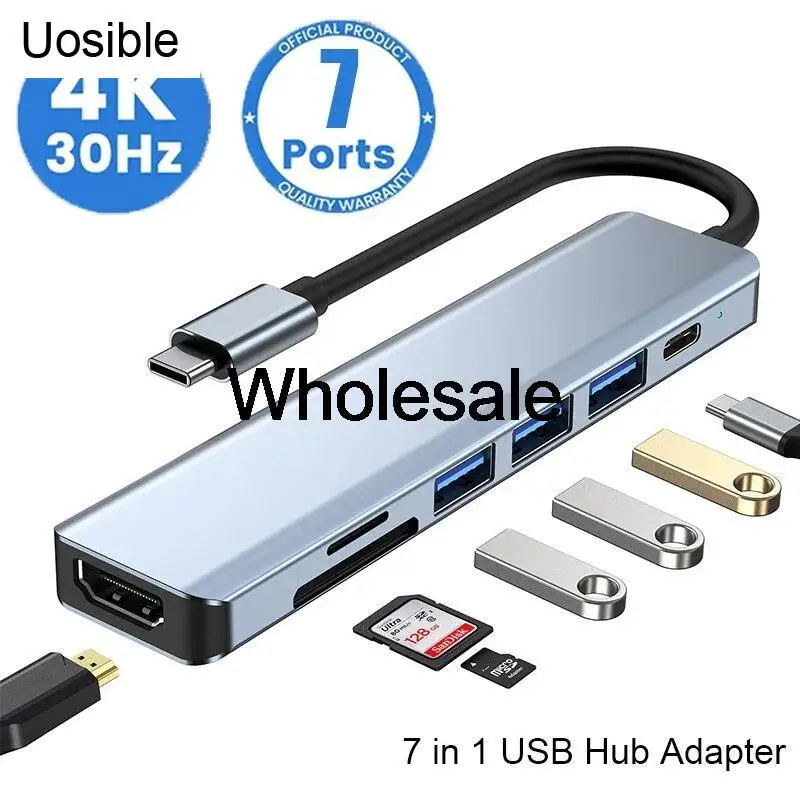 

Wholesale 10 Pieces/lot USB C Hub 7 in 1 Type C 3.0 Adapter to 4K HD SD TF Card PD Splitter Docking Station for Phone MacBook