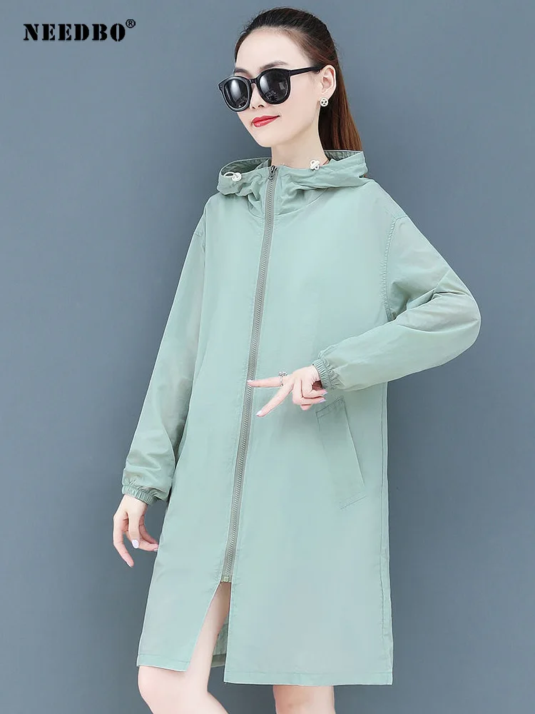 

NEEDBO Новая летняя модная женская куртка с капюшоном тонкое пальто ветровка солнцезащитное пальто куртка на молнии Повседневная Верхняя одежда 2022