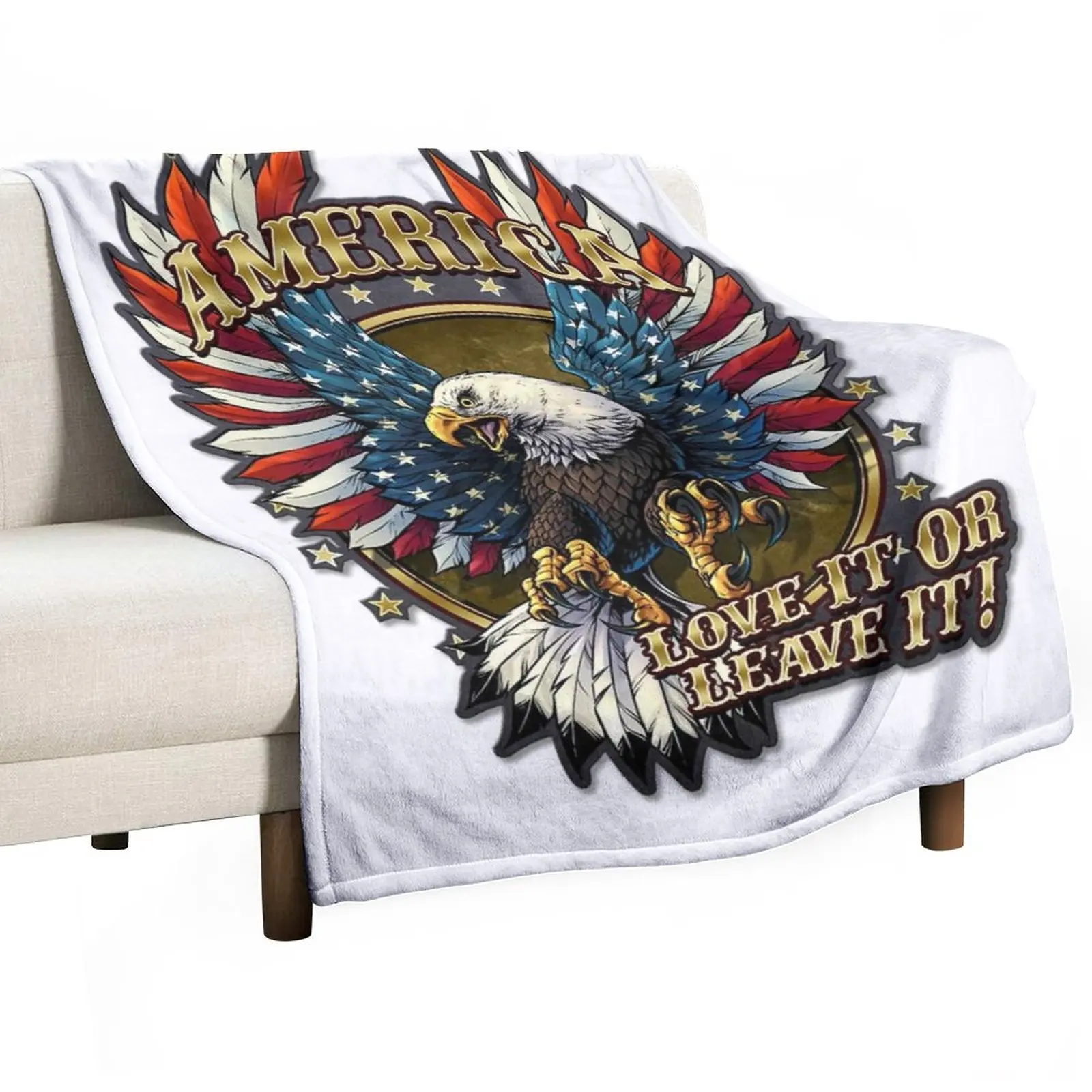 

American Eagle Flannel Blanket Quality Super Soft Love It Or Leave It Throw Blanket Winter Airplane Travel Living Room Bedspread