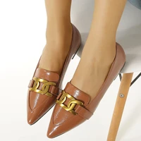 brand flat shoes woman leather shoes casual fashion loafers low cut pointed shallow british style lady shoes women 2022 new