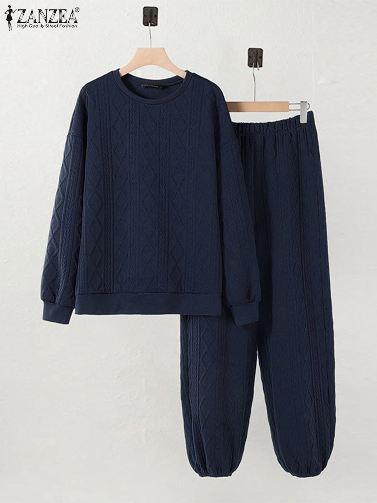 ZANZEA толстовка с длинными рукавами осень 2024 комплекты брюк однотонная уличная