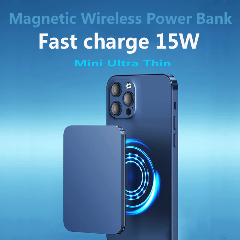 

15W Aluminum Alloy Shell Portable Magnetic Wireless Power Bank For Iphone 13 12 13Pro Max Mobile Phone External Battery10000mAh