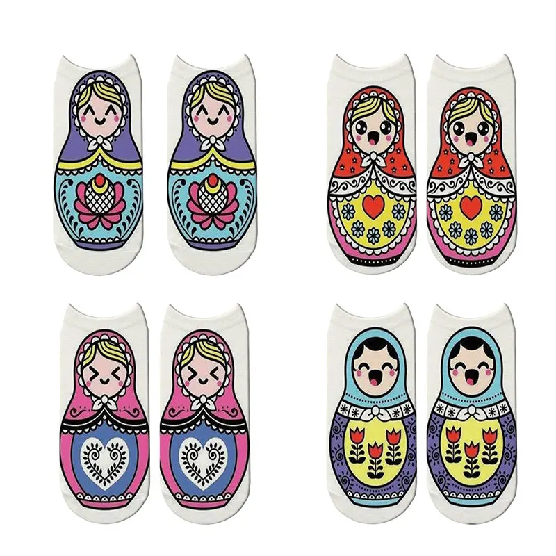 New 3D Printed Cute Matryoshka Doll Design Ankle Socks Men Women Kawaii Russian Nesting Dolls Babushka Pattern Socks wholesale