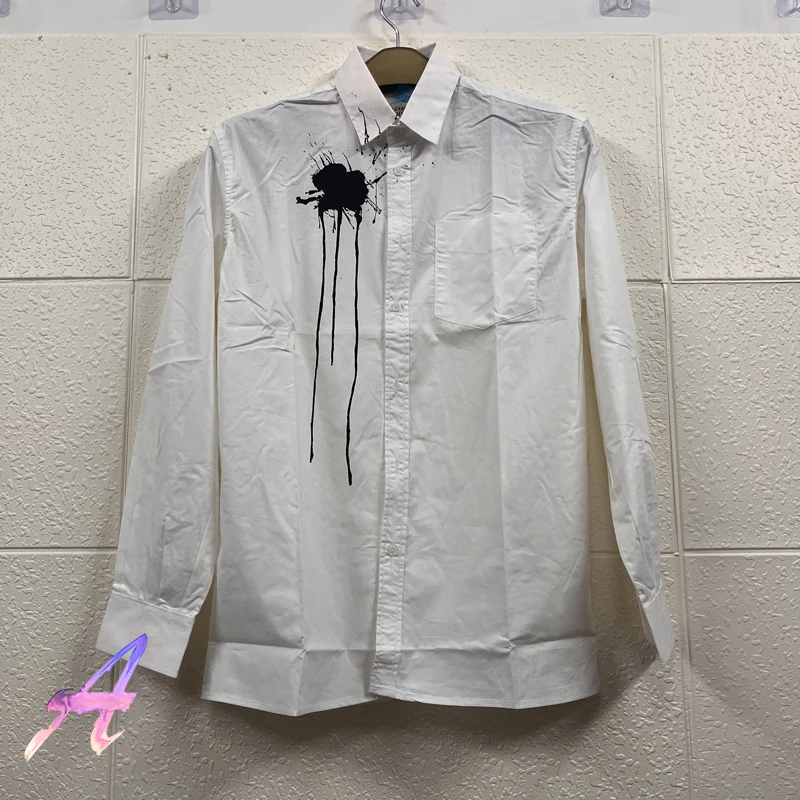 

Splash-ink MM6 Margiela T Shirts High Street Classic White Color Loose Womne Men Long Sleeve Shirt