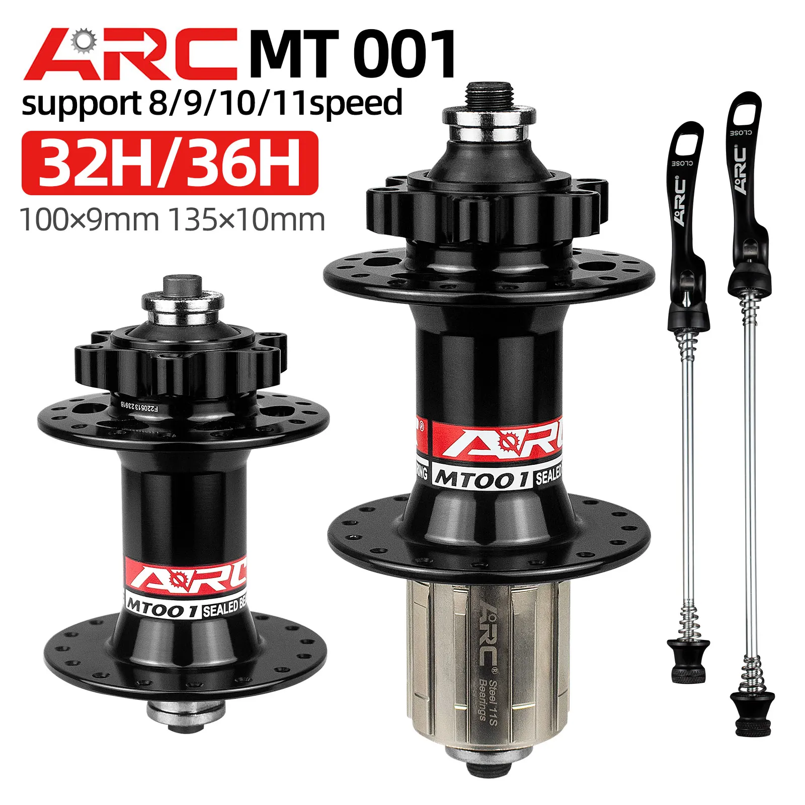 ARC 001 MTB Bicycle Front Rear Hub Mountain Bike DISC Sealed Bearing Hub Quick Release 32 36 Hole For HG 8-12 Speed 100MM/135MM