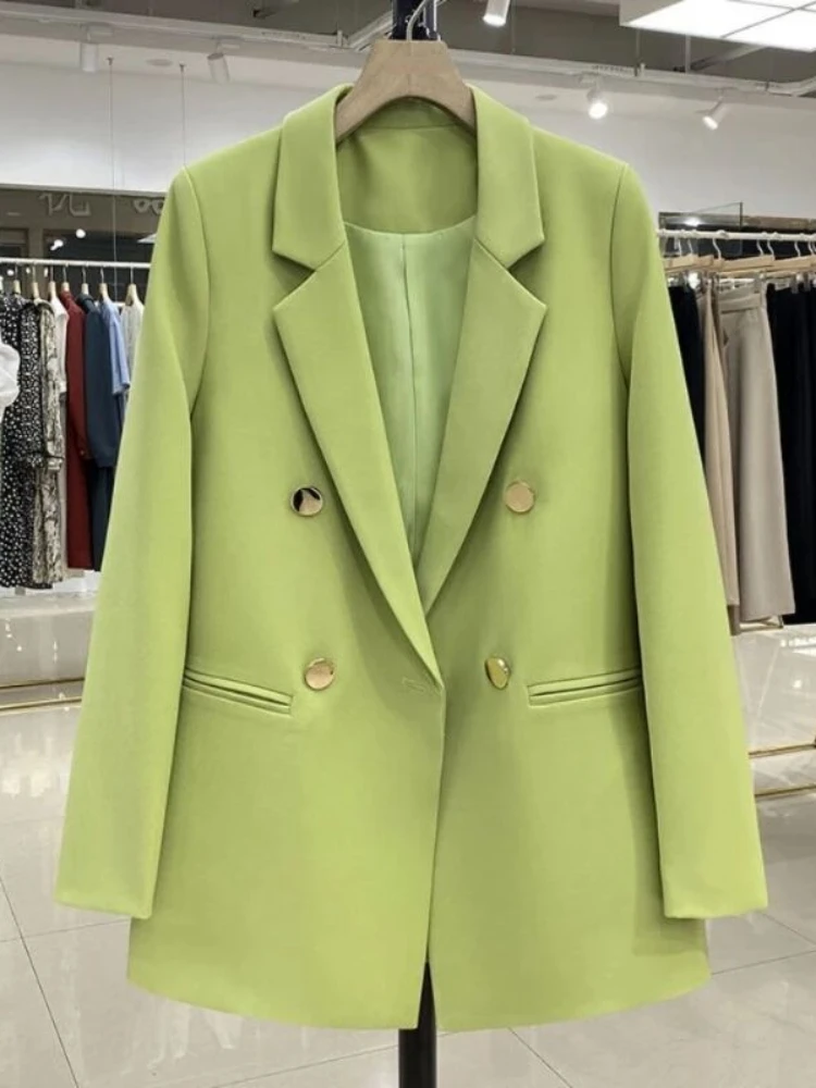 

Autumn Double Breasted Suit Jacket Korean Version Pure Color Loose Office Fashion Suit Jacket Simple Office Casual Blazer Women