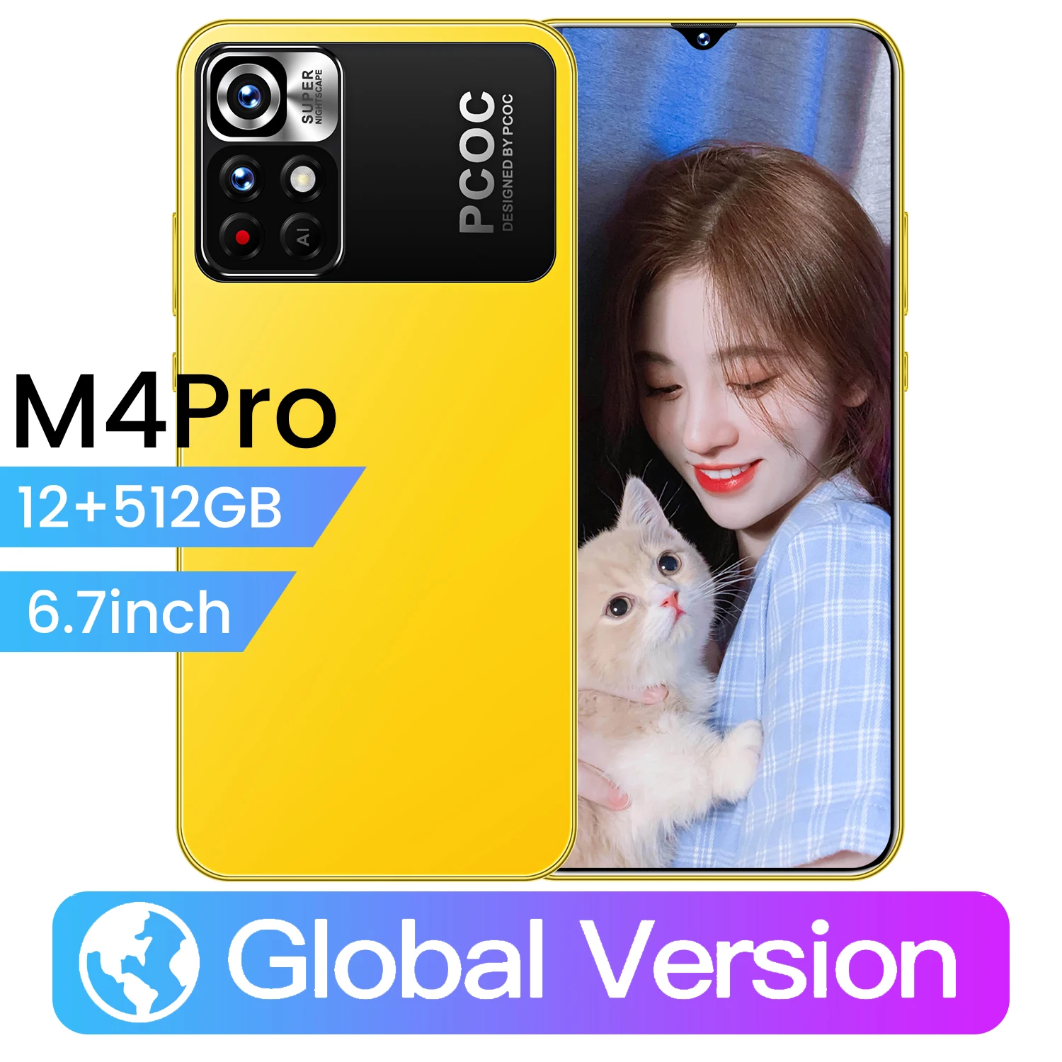 

New Launch M4 Pro Smartphone 6.72 Inch 5G/4G Network Phone Android 10.0 12G+512G Dual SIM Face Unlock 16MP+32MP cellular phone