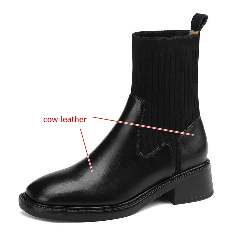 

Женские Эластичные ботильоны из воловьей кожи, на платформе, без застежки, на высоком каблуке, на танкетке, Осень-зима