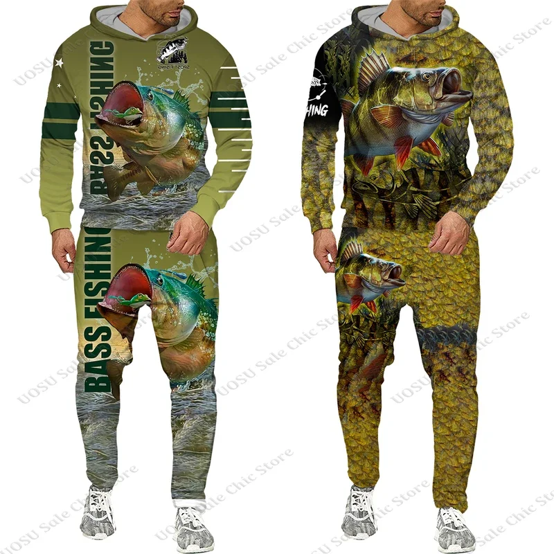 Спортивный костюм мужской четырехсезонный с 3D-принтом худи и брюки для карпа