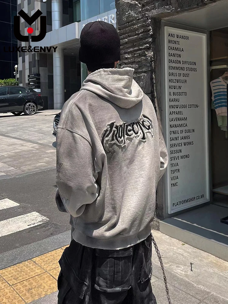 

LUXE&ENVY Men's Wash Do Old Damage Spray Dirty Zipper Hoodie Coat Casual Top Spring Autumn 2023 New
