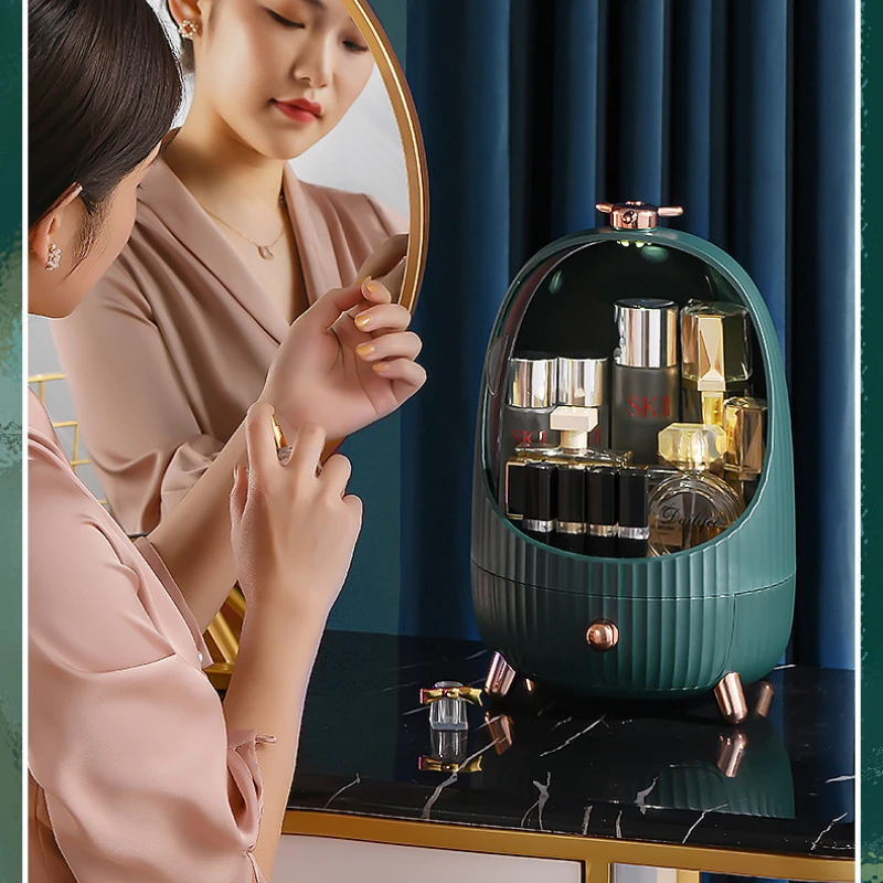 

Cosmetic Organizer Round Transparent Dustproof Cosmetic Storage Desktop Drawer Lipstick Mask Skin Care Product Simplicity Box