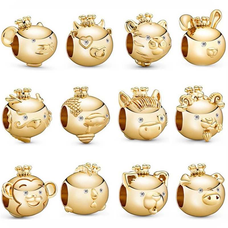 

2022 Luxury S925 Sterling Silver Chinese Traditional Zodiac Beads Charm Fit Original Pandora Bracelet Necklace Woman Diy Jewelry