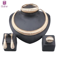 women african beads jewelry set wedding choker necklace earring bangle ring bridal dubai gold color jewellery sets