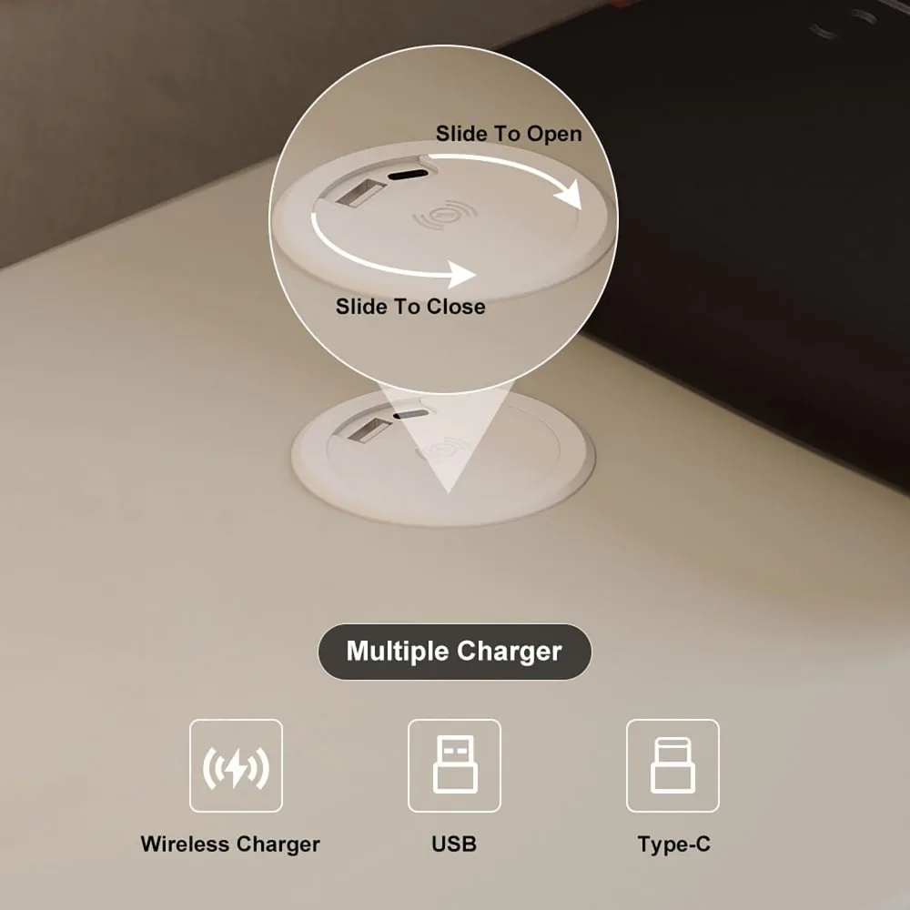 Умная тумбочка с ящиками Современная Белая кожаная беспроводным зарядным