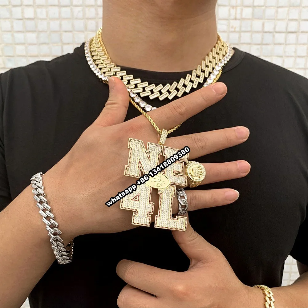 JEWE Custom Made Iced Out Rapper Jewelry Personal Lock VVS Moissanite Diamond Fashion Letter Pendant Necklace Cuban Link Chain