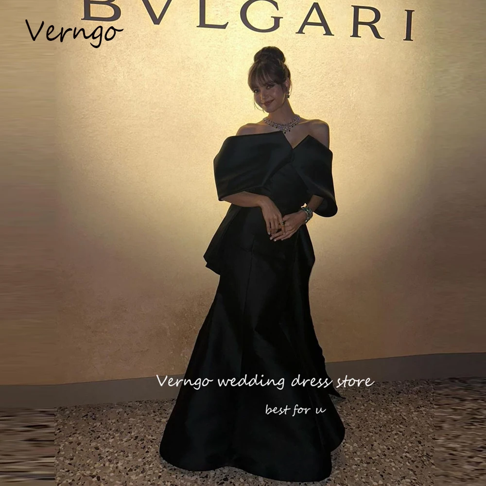 Черные официальные платья знаменитостей Verngo 2023 плотные атласные вечерние с