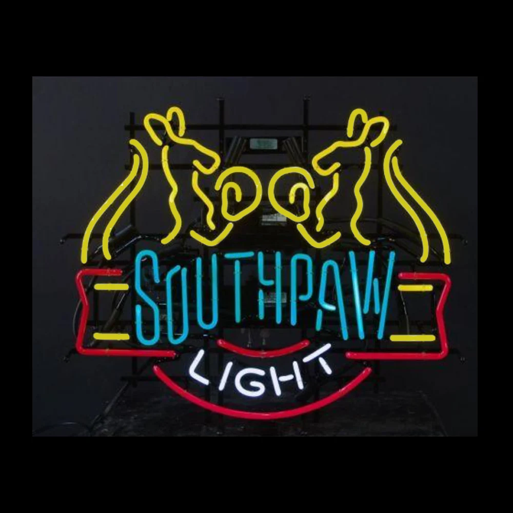 

SOUTHPAW LIGHT Boxing Kangaroos Neon Sign Custom Handmade Real Glass Tube Beer Bar Advertise Decor Display Lamp Gift 19"X 15"