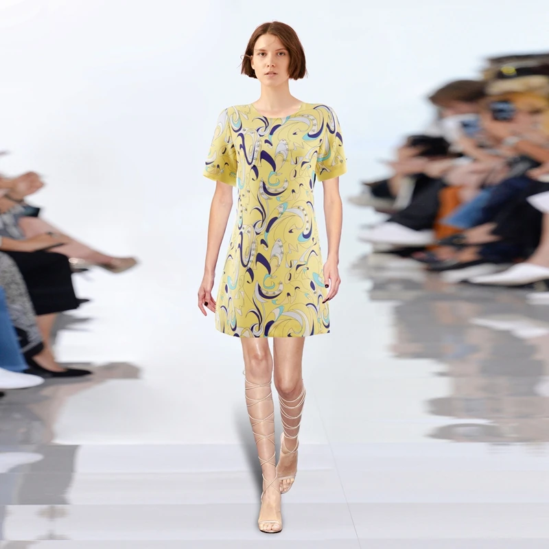 

Женское летнее платье из смешанного хлопка с круглым вырезом и коротким рукавом